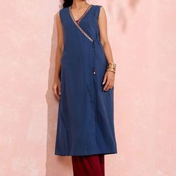 Taneira Angrakha V-Neck A-Line Pure Cotton Kurta With Palazzos-image-44