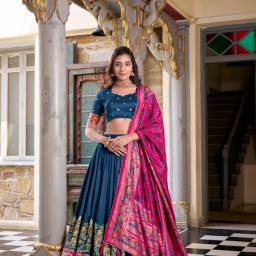 Bandhani, Solid, Floral Print, Self Design, Printed, Chevron/Zig Zag, Leheriya Semi Stitched Lehenga Choli-picture-0