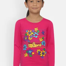 SINI MINI Girls Magenta Printed Round Neck Pure Cotton T-shirt-image-35