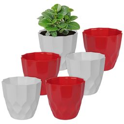 Kuber Industries Red 5 Pcs Textured Flower Pot-30