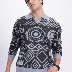 glitchez Classic Collar Geometric Design Pullover-image-58