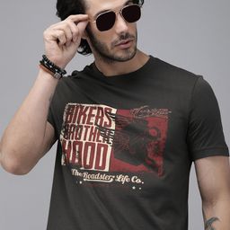 Roadster Men Charcoal Grey Printed Pure Cotton T-shirt-image-28