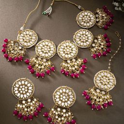 Peora Women Gold-Plated Pink Kundan Studded Jewellery Set-image-74