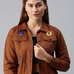 VOXATI Women Brown Denim Jacket with Patchwork-picture-15