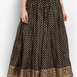 Varanga Black  Printed Maxi Pure Cotton Skirt-image-60