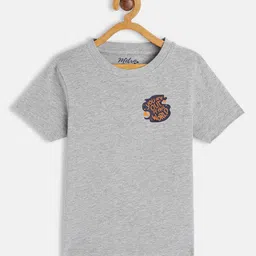 METRO KIDS COMPANY Boys Grey Melange Solid T-shirt with Printed Detail-image-69