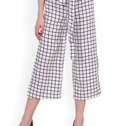 SCORPIUS Women White & Black Smart Regular Fit Checked Culottes-image-64