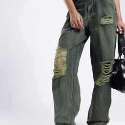 glitchez Women Skater Fit High-Rise Highly Distressed Heavy Fade Jeans-image-29