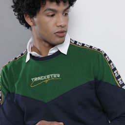 The Indian Garage Co Men Navy Blue & Green Colourblocked Sweatshirt-image-55