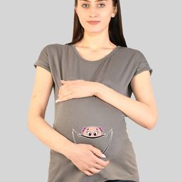 SillyBoom Women Grey Printed T-shirt-image-97