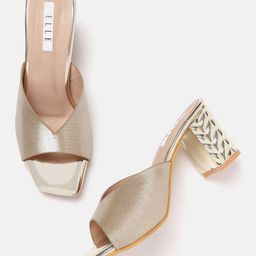 ELLE Women Gold-Toned Shimmery Party Block Heels-25