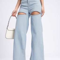 glitchez Women Wide Leg Embellished Cut Out Light Fade Stretchable Jeans-image-40