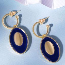 Rubans 18K Gold-Plated Oval Drop Earrings with Bold Blue Enamel Accents-79
