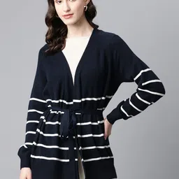 Marks & Spencer Striped Front-Open Cardigan with Belt-5