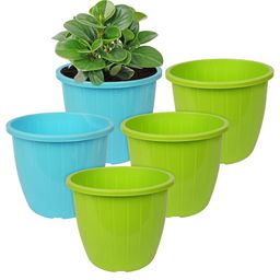 Kuber Industries Green 5 Pcs Textured Flower Pot-60
