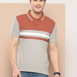 HERE&NOW Colourblocked Polo Collar Pure Cotton T-shirt-image-98
