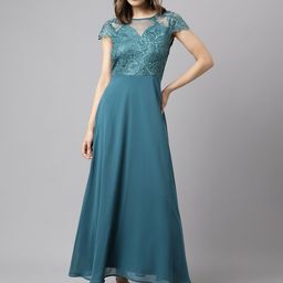 Latin Quarters Women Floral Self Design Round Neck Regular Maxi Dress-28