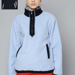 Fitkin Women Blue Solid Fleece Reversible Sweatshirt-image-36