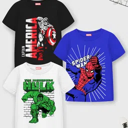 YK Marvel Boys Blue & White Set of 3 Printed T-shirt-20
