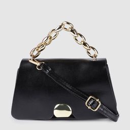 Fastrack Women Black PU Solid Satchel with Gold Metal Chain and detachable sling strap-22