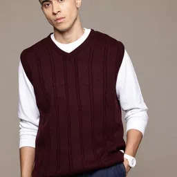 The Roadster Lifestyle Co. Self-Striped V-Neck Acrylic Sweater Vest-picture-48