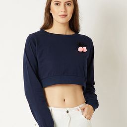 Miss Chase Women Navy Blue Solid Crop Pure Cotton Top-picture-22