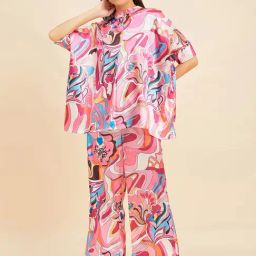 Sweet Dreams Pink Satin Printed Top With Pyjamas-image-7