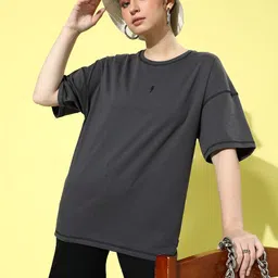 Stormborn Women Solid Drop-Shoulder Sleeves Oversized T-shirt-picture-36
