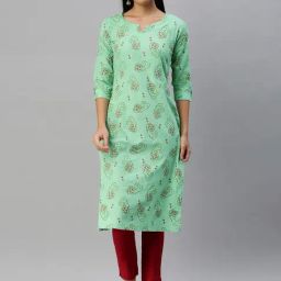Blissta Pista Green Cotton Printed Straight Kurta-picture-17