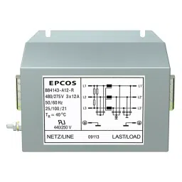 Epcos B84143A*R000 Series Flange Mount EMC Filter 3 Phase 12 Amp Current Rating 440 V AC 113 mm Length, B84143A0012R000-0