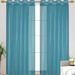 Galaxy Home Decor Blue 2 Pieces Striped Transparent Net Long Door Curtains-image-79