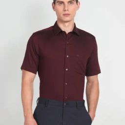 Arrow Red Cotton Regular Fit Self Pattern Shirt-image-96