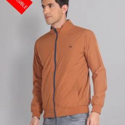 AD by Arvind Blue & Rust Slim Fit Reversible Jacket-image-30