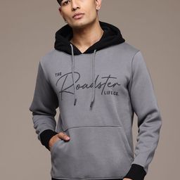 The Roadster Lifestyle Co. Men Brand Logo Printed Hooded Pure Cotton Sweatshirt-image-23