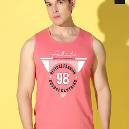 WOOSTRO Pack Of 2 Printed Combed Cotton Gym Vests VWS26(98 PEACH)(ALONE BLACK)-9