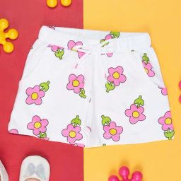 Pantaloons Junior White & Pink Cotton Floral Print Shorts-picture-24