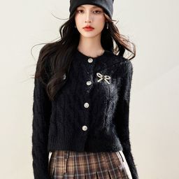 JC Collection Women Cable Knit Round Neck Long Sleeves Cardigan Sweater-image-66
