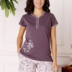 Bodycare Women Floral Printed Pure Cotton T-shirt & Shorts Night suit-picture-13