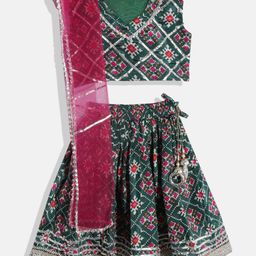 Readiprint Fashions Girls Green & Magenta Embellished Ready to Wear Lehenga & Blouse With Dupatta-28