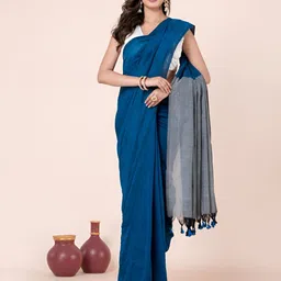 Durga Handlooms Solid Pure Cotton Saree with Tasseled-picture-46