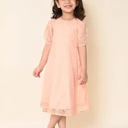 LilPicks Kids Peach Self Design Dress-image-80