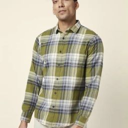 Urban Ranger by Pantaloons Green Cotton Slim Fit Checks Shirt-image-49