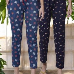 Kryptic Navy & Blue Cotton Relaxed Fit Printed Lounge Pants - Pack of 2-image-95