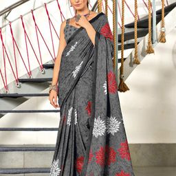 PEENGAX Floral Printed Pure Cotton Block Print Saree-image-20