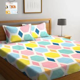 Klotthe Printed Multicolor 210 TC Cotton Blend Double 2 Bed Sheets with 4 Pillow Covers-picture-13