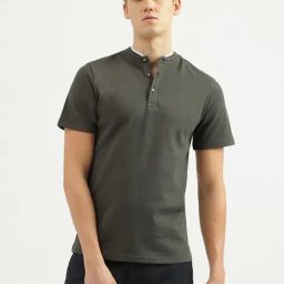 United Colors of Benetton Grey Cotton Regular Fit Texture Henley T-Shirt-image-47