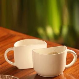 ExclusiveLane Unique Half Ceramic Cups Set In White-0