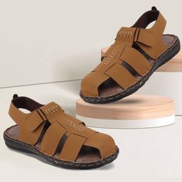 FAUSTO Men Tan Brown Fisherman Sandals-image-49