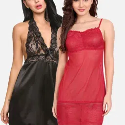 FIMS: Fashion is my Style Red & Black Lace Work Babydoll With Thong-image-73