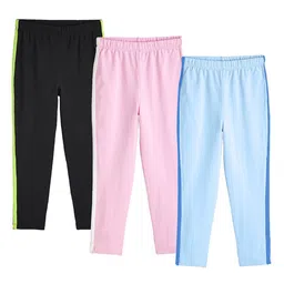 You Got Plan B Girls Pack Of 3 Striped Cotton Ankle Length Leggings-image-25